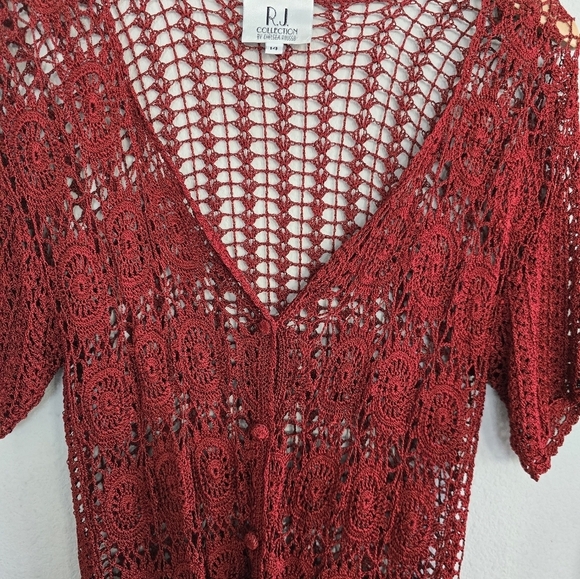 RJ Collection By Chelsea 2piece Set Maxi Dress Crochet Jacket Burnt Orange Y2k - Picture 12 of 16